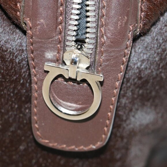 Salvatore Ferragamo AX-21 2834 Pony Hair Boston Handbag - Brown - Picture 10 of 15